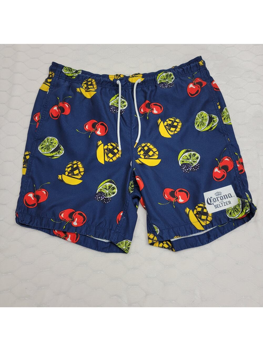 Corona Hard Seltzer Swim Trunks Mens M Navy Fruit Mango Cherry Board Shorts